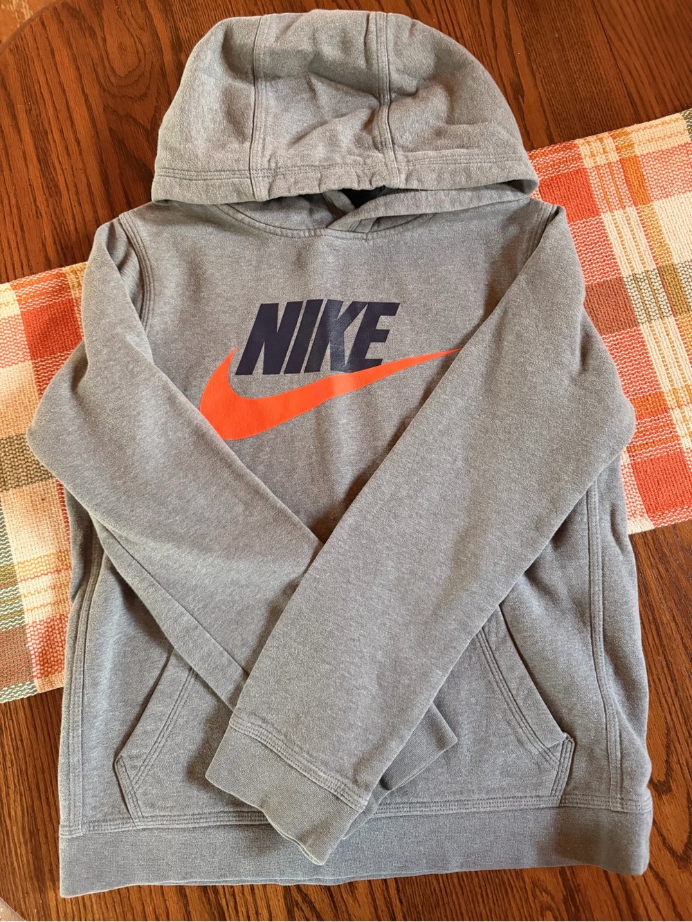 Nike Gray/Blue Hoodie with Orange Swoosh and Navy NIKE
